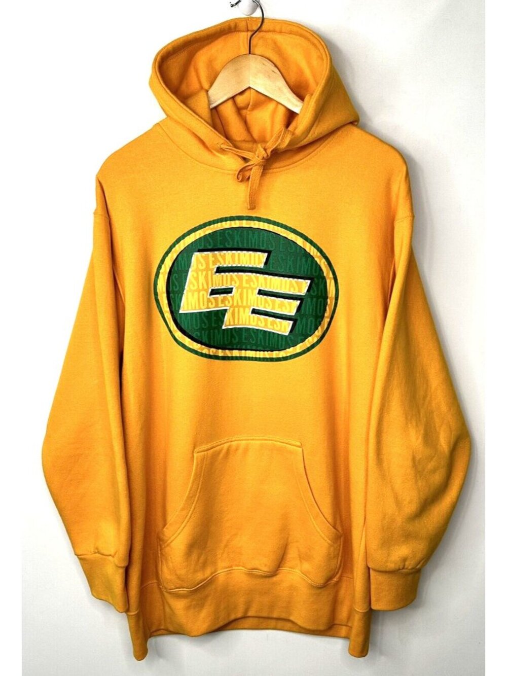 Edmonton Eskimos Hoodie Mens M Yellow CFL Football Pullover Logo Retro Canada